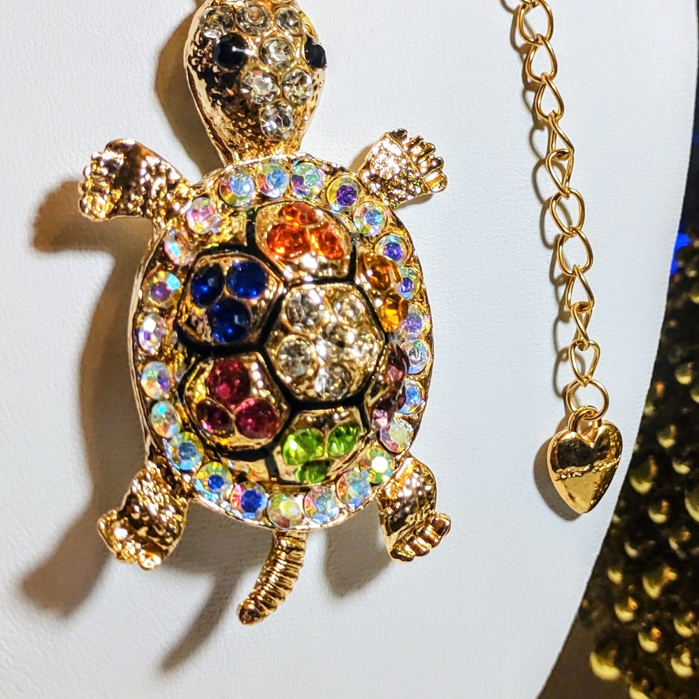 Betsey Johnson Gold Turtle Pendant with Multicolor Crystals